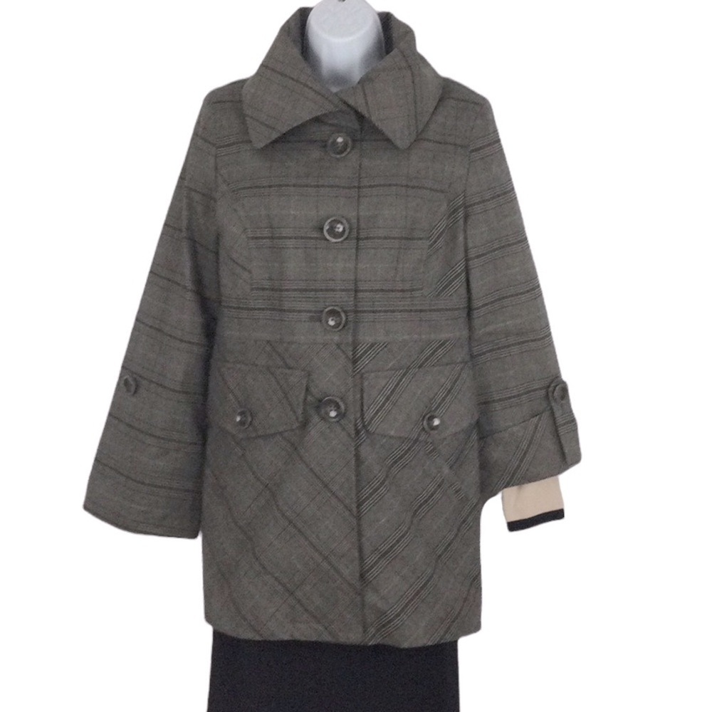 Kenneth Cole New York Plaid Trench Coat Sz S